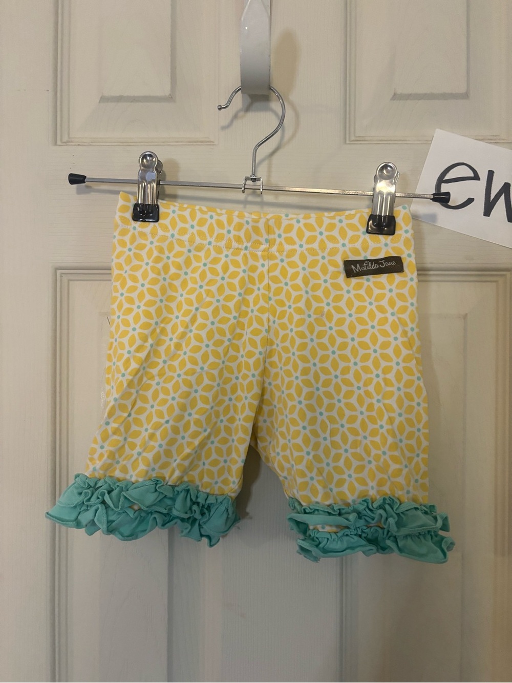 Matilda Jane Yellow Floral Shorts with Aqua Ruffle Trim